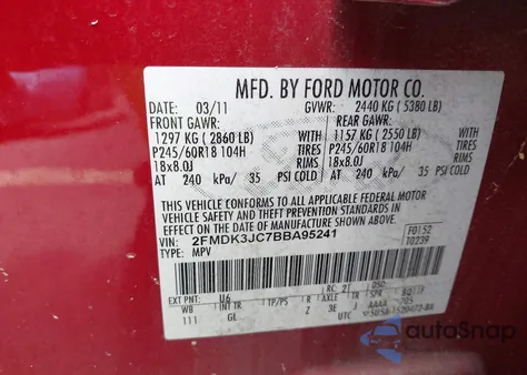 2011 Ford Edge Sel from USA, damaged, VIN 2FMDK3JC7BBA95241